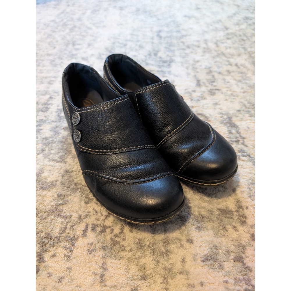 Clarks Bendables Black Leather Slip-On Comfort Loafers Shoes Office Women's 9